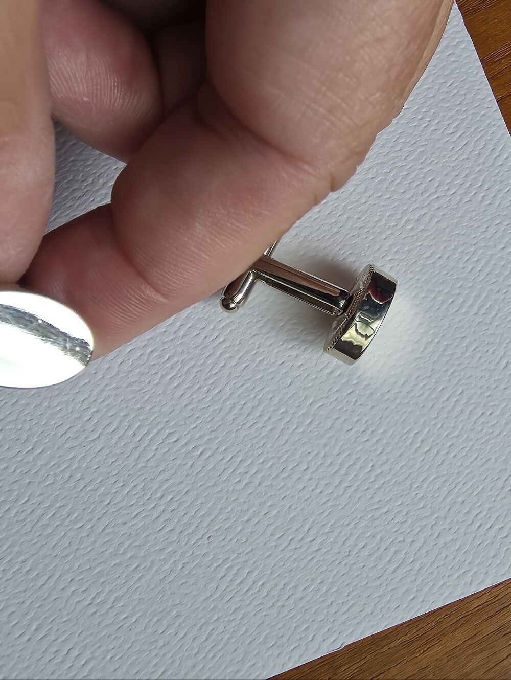 Classic silver-tone metal cufflinks featuring a polished oval face - Picture 5 of 6